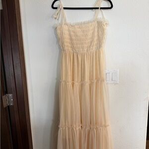 &merci Cream Maxi Dress with Smocked Bodice